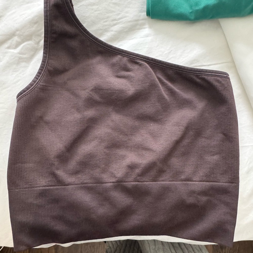 Brown Athleta Ribbed One-Shoulder Top